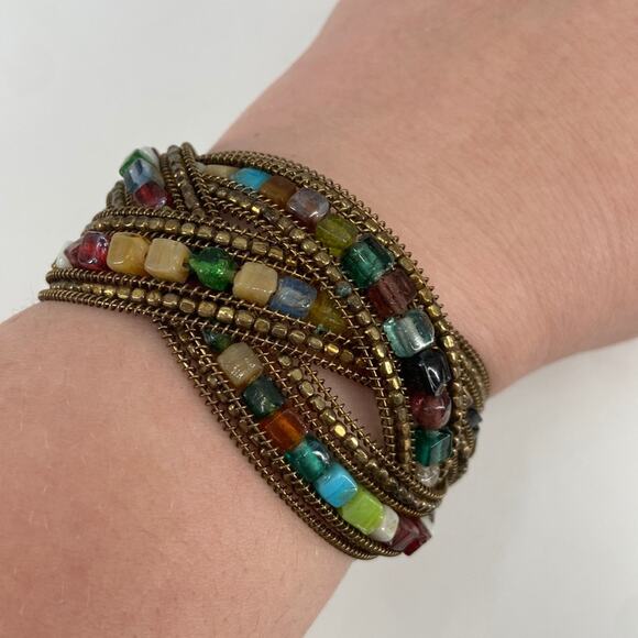 Boho Beaded multilayer cuff bracelet - Picture 1 of 4